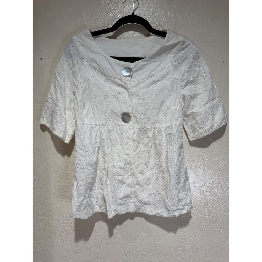 Essentials by Milano Womens Medium White Eyelet Cotton Babydoll Blouse Top
